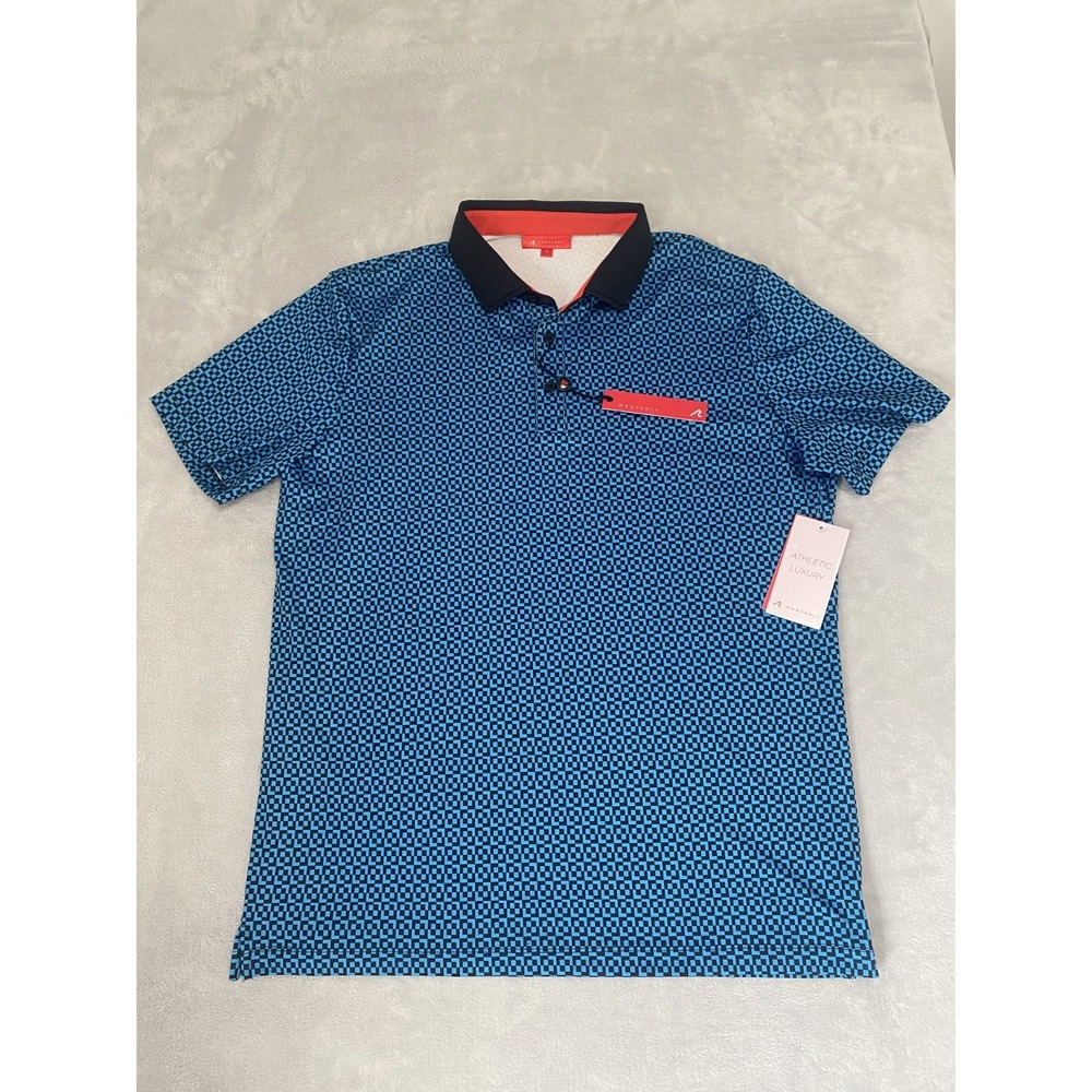 Redvanly Blake Polo Shirt Mens Large Blue Tuxedo Logo Geometric Comfort Stretch - Picture 2 of 6